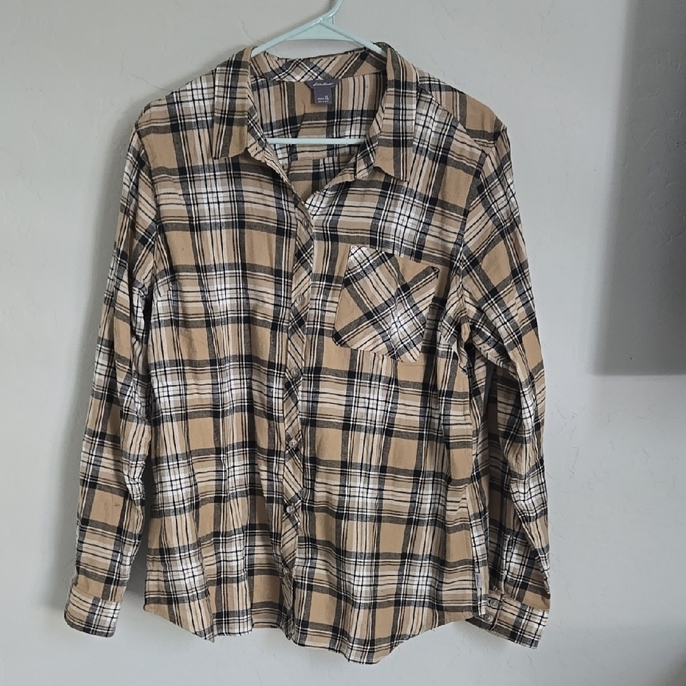 Plaid Tan and Black Women's Shirt
